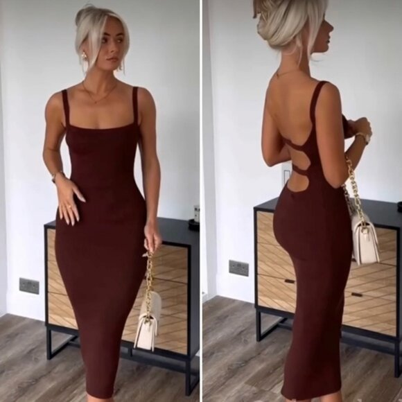 ZARA OPEN BACK KNIT MIDI DRESS - Picture 2 of 7